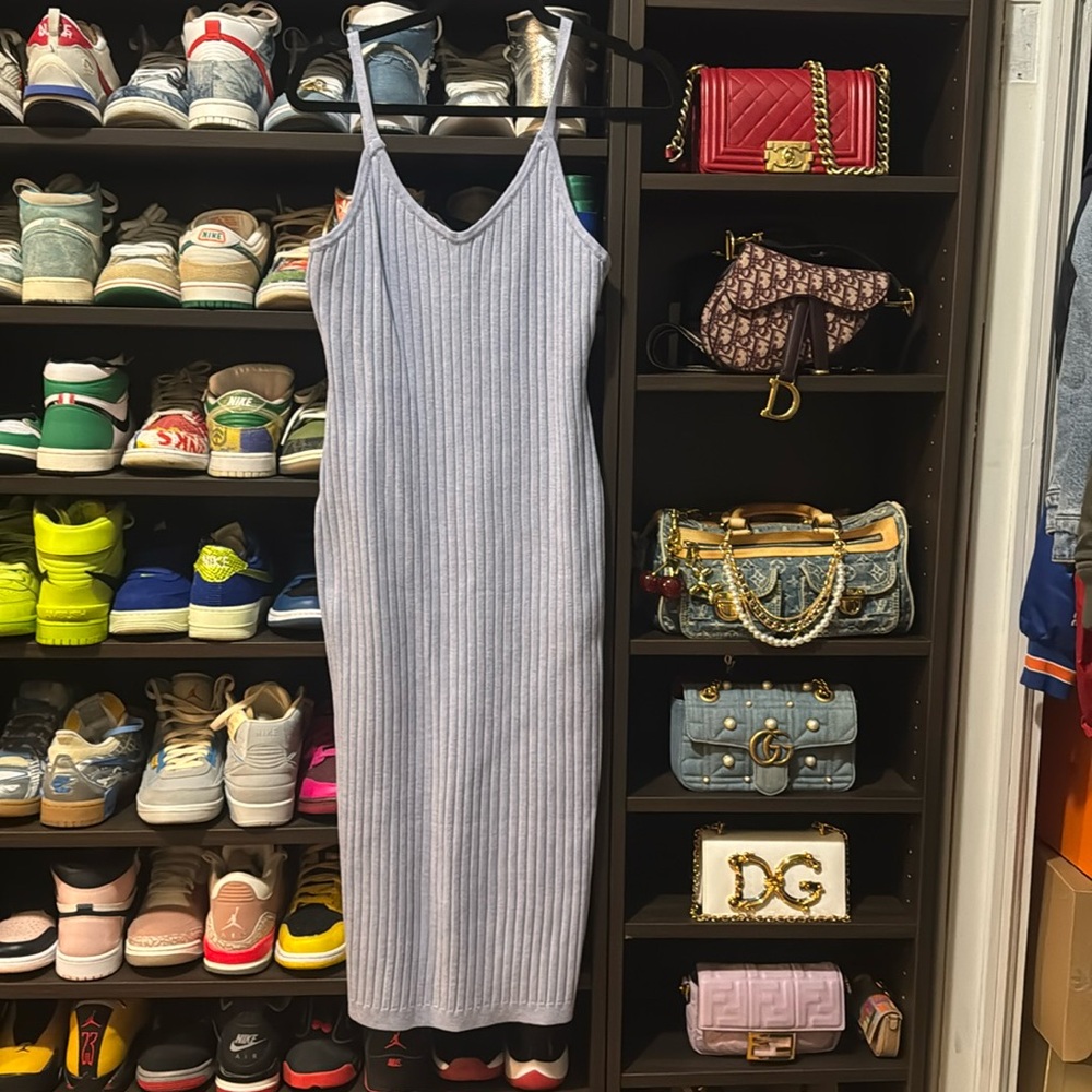 7 For All Mankind Lavender Ribbed Midi Dress